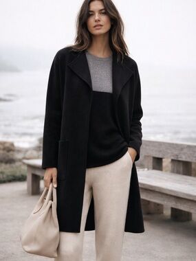 J.Crew 365 Open Front Coat XS Black Minimal Wool Blend Longline Jacket